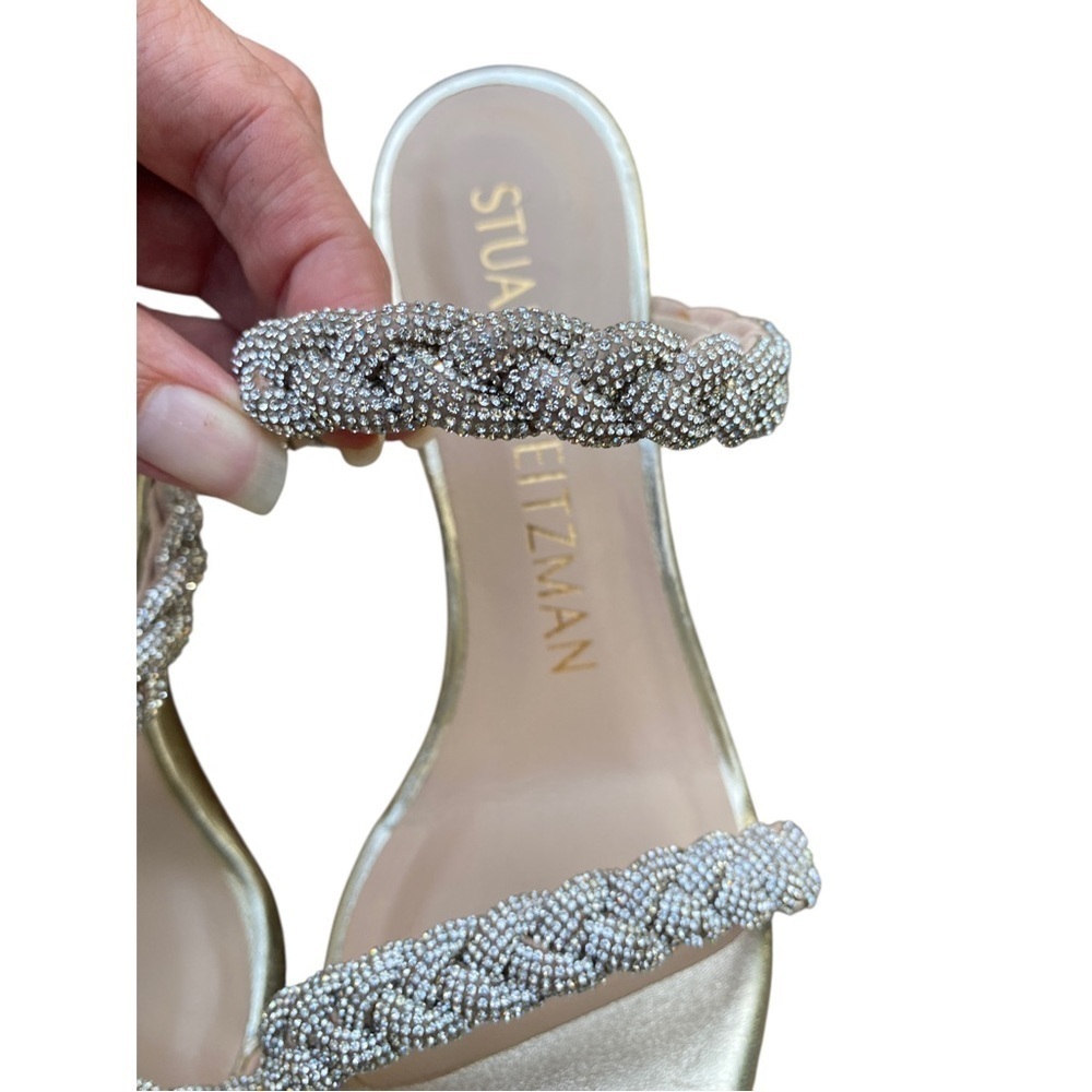 Stuart Weitzman Addison crystal strap Metallic Gold and Silver Heels size 6 - Picture 3 of 9
